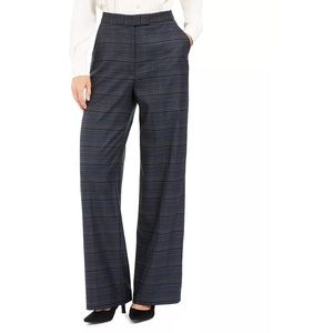 Anne Klein Women's Wide-Leg Plaid Dress Pants Navy Size 12